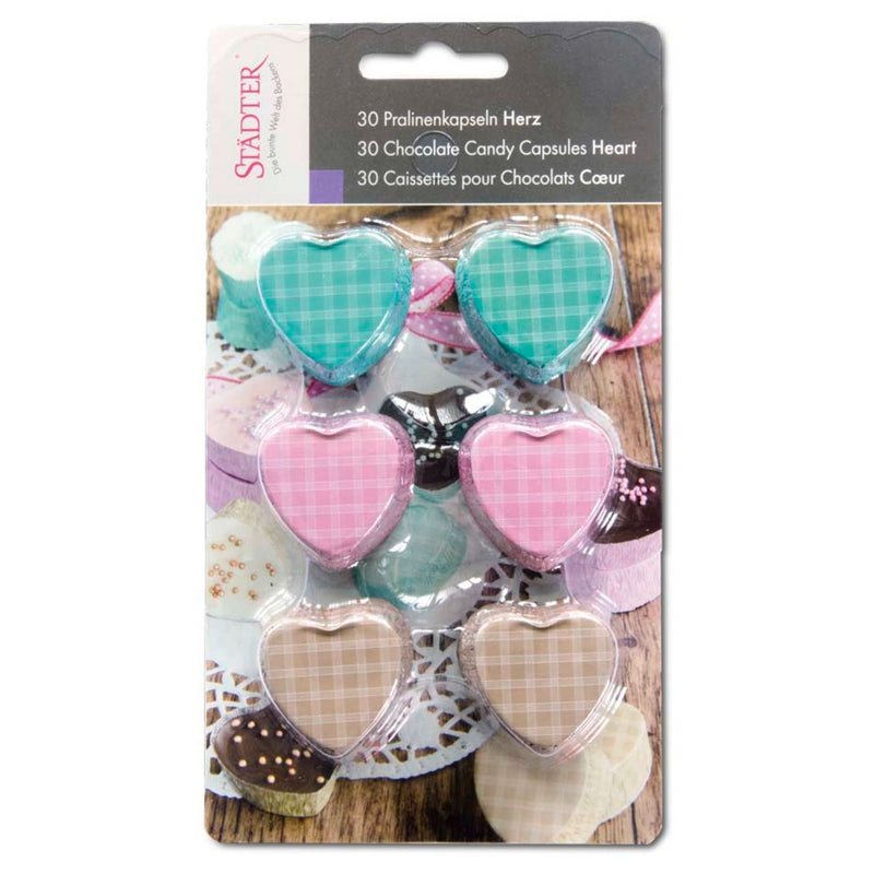 Pralinenkapseln ø 30 mm / H 15 mm 30 Stück Herz Bunt