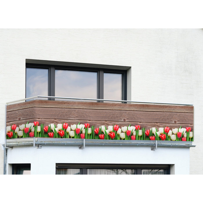 Balkon-Sichtschutz mit Tulpen-Motiv, 5 m