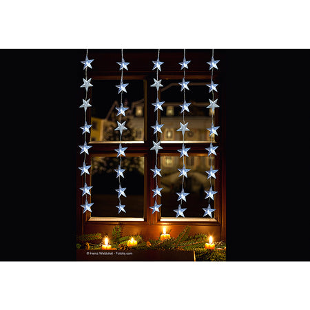 LED-Lichtervorhang Stern 40LED kaltweiß IP 44 Außenadapter 1x1,2xm transparent