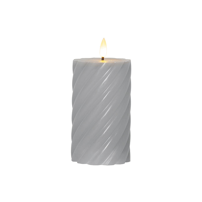 LED-Echtwachs-Kerze Flamme Swirl 15x7,5cm grau