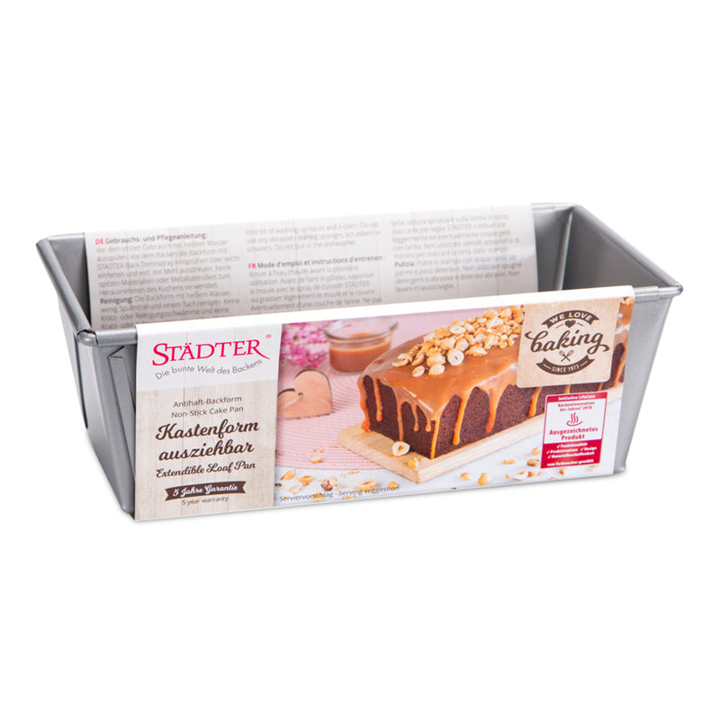 we love baking Kastenform 20-35 x 10,5 cm / H 7 cm ausziehbar Silber M